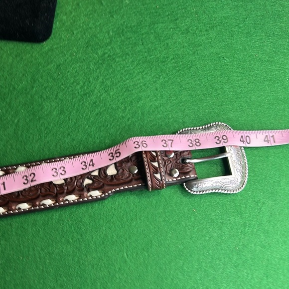 NOCONA BELT CO. LACING EMBOSSED FLORAL CONTRAST WESTERN MENS BELT SZ 32 - Picture 13 of 14